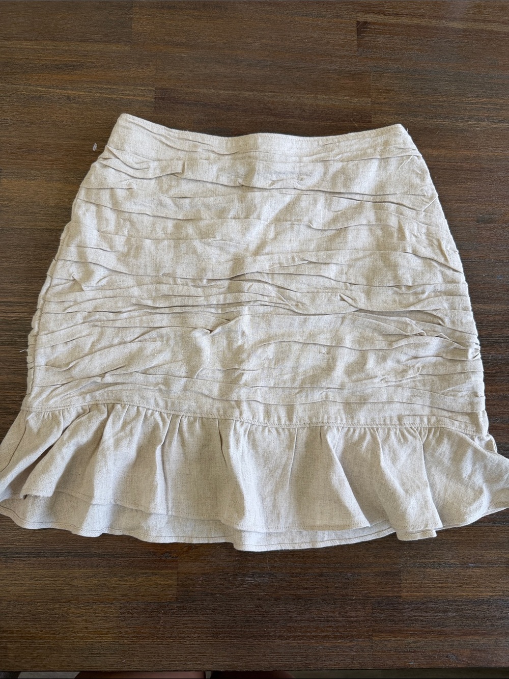 Abercrombie & Fitch Cream Ruffle-Hem Ruched Mini Skirt